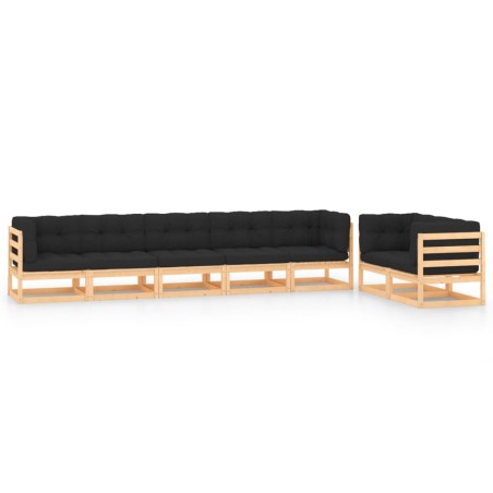 vidaXL 7-tlg. Garten-Lounge-Set mit Kissen Massivholz Kiefer