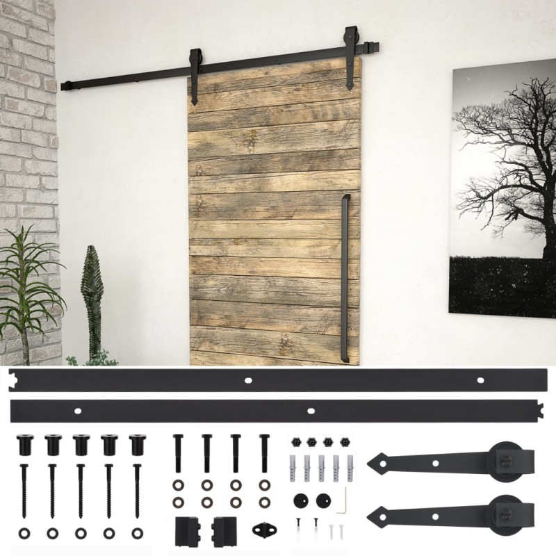 vidaXL Schiebetürbeschlag-Set 200 cm Stahl Schwarz vidaXL Schiebetürbeschlag-Set 200 cm Stahl Schwarz