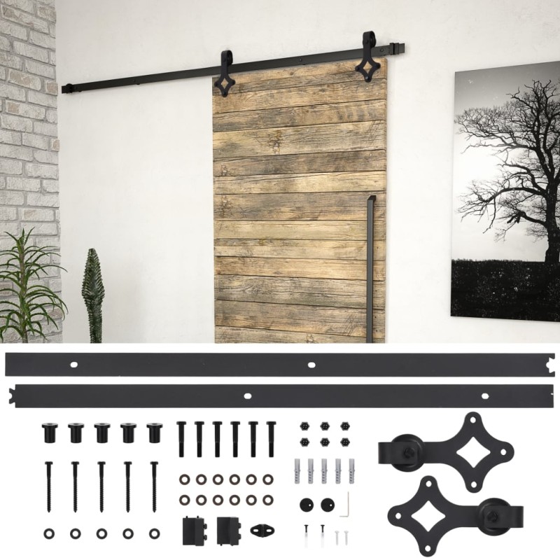 vidaXL Schiebetürbeschlag-Set SKIEN 200 cm Stahl Schwarz vidaXL Schiebetürbeschlag-Set SKIEN 200 cm Stahl Schwarz