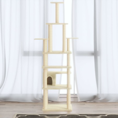vidaXL Kratzbaum mit Sisal-Kratzsäulen Creme 183 cm