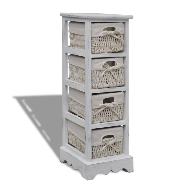 vidaXL Holz-Schränkchen mit 4 Flechtkörben Weiß vidaXL Holz-Schränkchen mit 4 Flechtkörben Weiß
