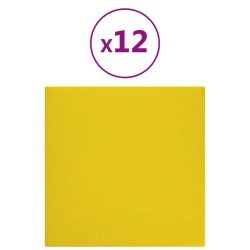Wandpaneele 12 Stk. Hellgelb 30x30 cm Stoff 1,08 m²