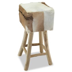 vidaXL Barhocker Echtleder und Teak Massivholz 