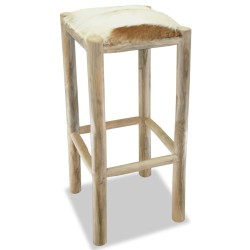 vidaXL Barhocker Echtleder und Teak Massivholz 