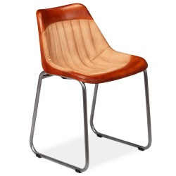 vidaXL Esszimmerstühle 2 Stk. Braun/Beige Echtleder und Kanevas 