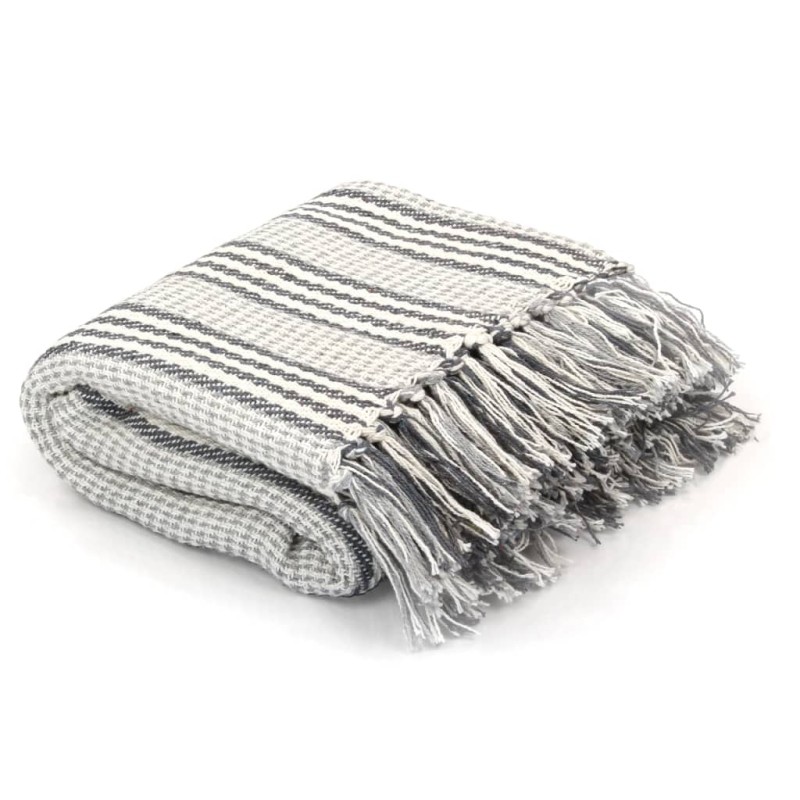 vidaXL Überwurf Baumwolle Streifen 125x150 cm Grau und Weiß vidaXL Überwurf Baumwolle Streifen 125x150 cm Grau und Weiß