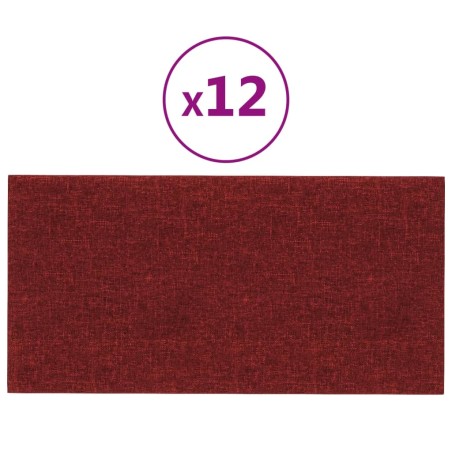 Wandpaneele 12 Stk. Weinrot 30x15 cm Stoff 0,54 m²