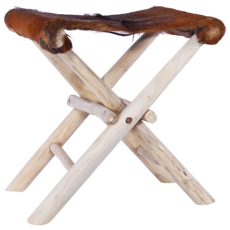 vidaXL Klapphocker Echtes Fell und Massivholz Teak