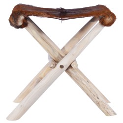 vidaXL Klapphocker Echtes Fell und Massivholz Teak