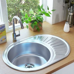 vidaXL Einbauspüle mit Sieb und Siphon Oval Edelstahl