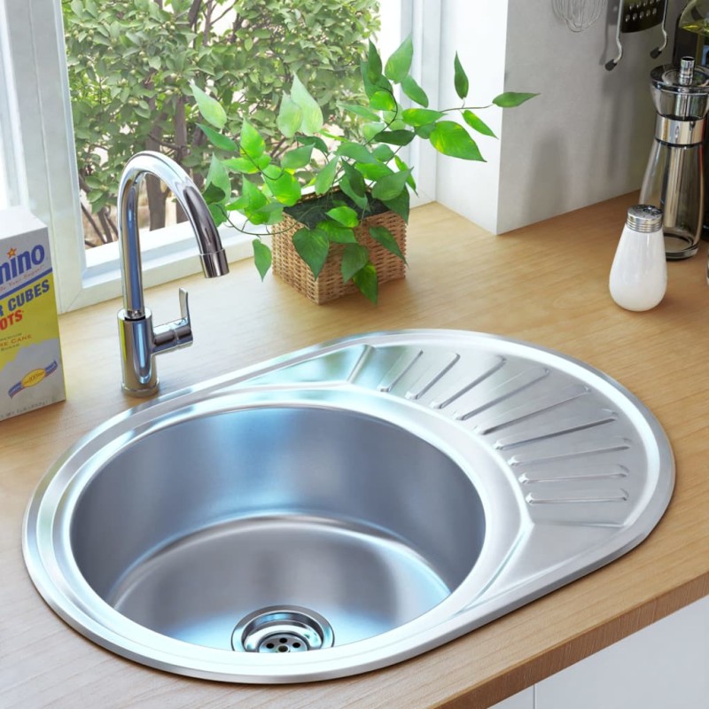 vidaXL Einbauspüle mit Sieb und Siphon Oval Edelstahl vidaXL Einbauspüle mit Sieb und Siphon Oval Edelstahl