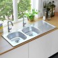 vidaXL Küchenspüle Doppelbecken mit Sieb & Siphon Edelstahl vidaXL Küchenspüle Doppelbecken mit Sieb & Siphon Edelstahl