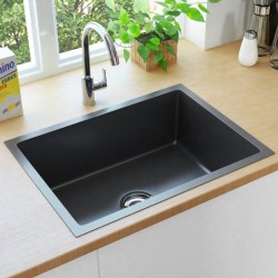 vidaXL Handgefertigte Küchenspüle Schwarz Edelstahl