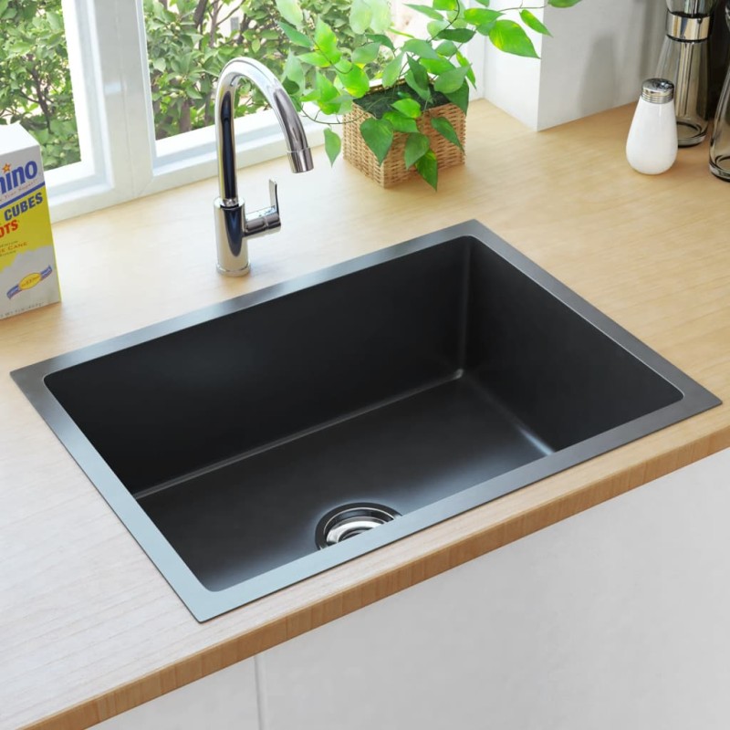 vidaXL Handgefertigte Küchenspüle Schwarz Edelstahl vidaXL Handgefertigte Küchenspüle Schwarz Edelstahl