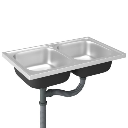 vidaXL Doppelspüle Silbern 800x500x155 mm Edelstahl