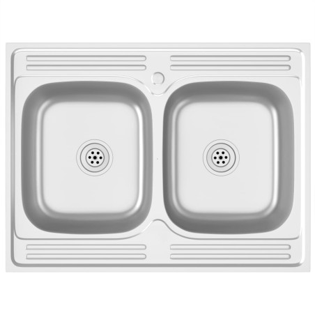 vidaXL Doppelspüle Silbern 800x600x155 mm Edelstahl