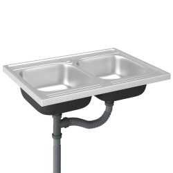 vidaXL Doppelspüle Silbern 800x600x155 mm Edelstahl