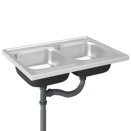 vidaXL Doppelspüle Silbern 800x600x155 mm Edelstahl