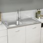 vidaXL Spüle mit Abtropffläche Set Silbern 1000x500x155 mm Edelstahl vidaXL Spüle mit Abtropffläche Set Silbern 1000x500x155 mm Edelstahl