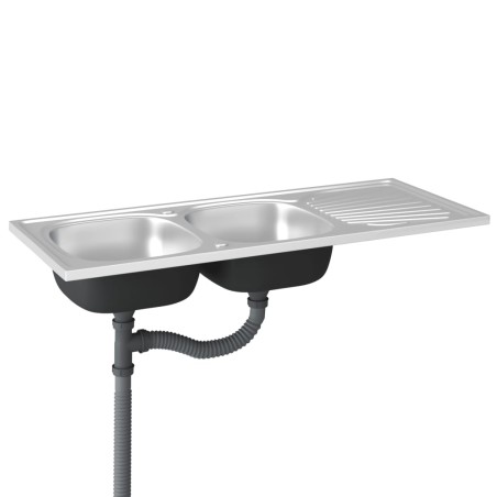 vidaXL Doppelspüle Silbern 1200x500x155 mm Edelstahl
