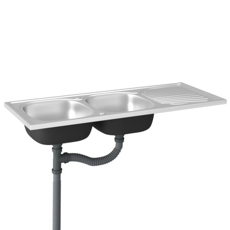 vidaXL Doppelspüle Silbern 1200x600x155 mm Edelstahl