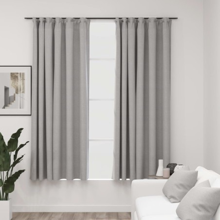 vidaXL Verdunkelungsvorhänge Haken Leinenoptik 2 Stk. Grau 140x175 cm