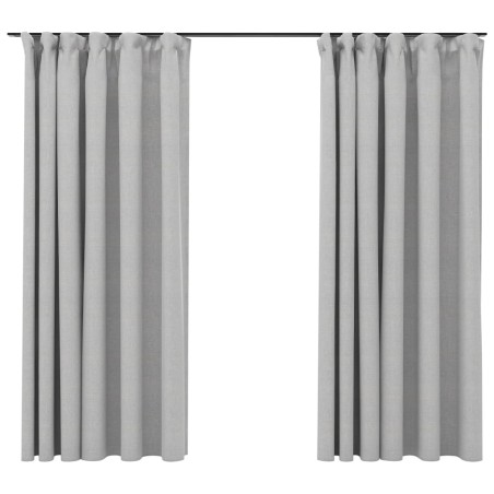 vidaXL Verdunkelungsvorhänge Haken Leinenoptik 2 Stk. Grau 140x175 cm