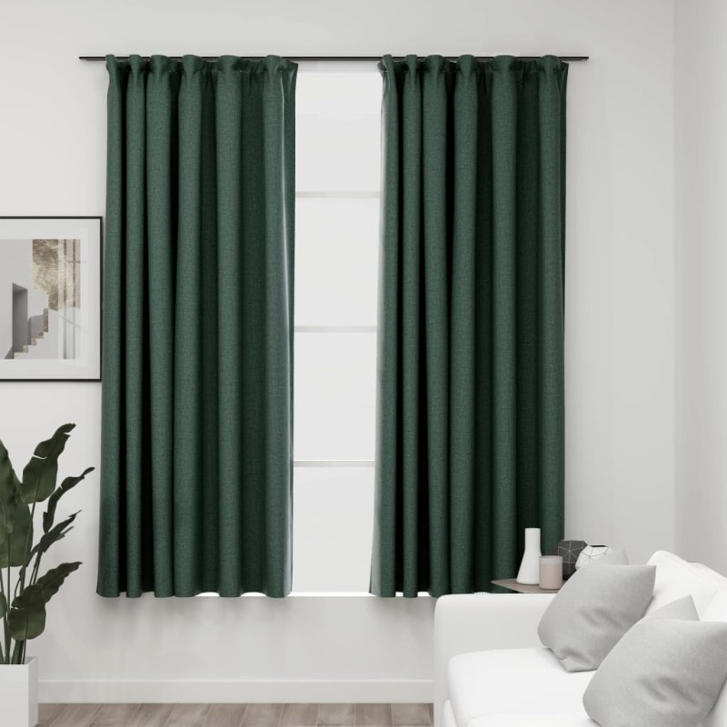 vidaXL Verdunkelungsvorhänge Haken Leinenoptik 2 Stk. Grün 140x175 cm vidaXL Verdunkelungsvorhänge Haken Leinenoptik 2 Stk. Grün 140x175 cm