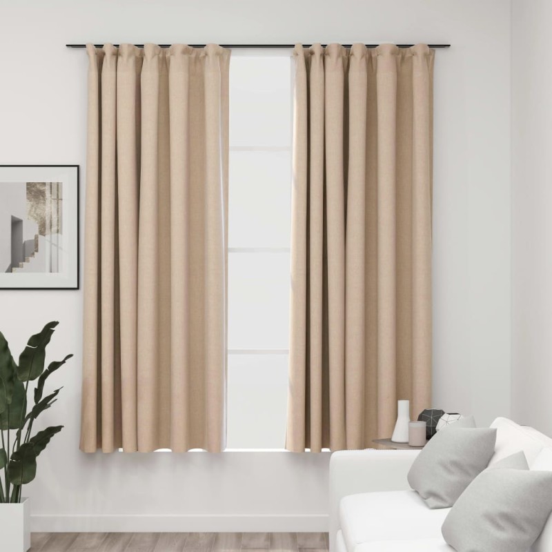 vidaXL Verdunkelungsvorhänge Haken Leinenoptik 2 Stk. Beige 140x175 cm vidaXL Verdunkelungsvorhänge Haken Leinenoptik 2 Stk. Beige 140x175 cm