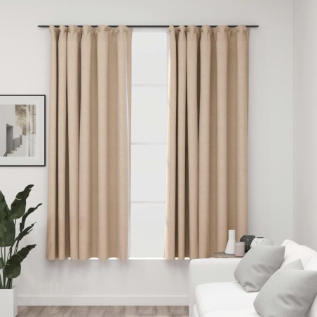 vidaXL Verdunkelungsvorhänge Haken Leinenoptik 2 Stk. Beige 140x175 cm