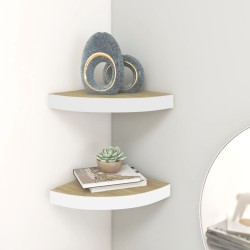 vidaXL Eck-Wandregal 2 Stk. Eiche und Weiß 35x35x3,8 cm MDF