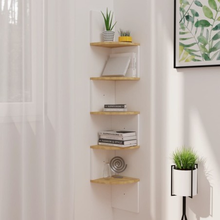 vidaXL Wand-Eckregal Weiß und Sonoma-Eiche 19x19x123 cm Holzwerkstoff