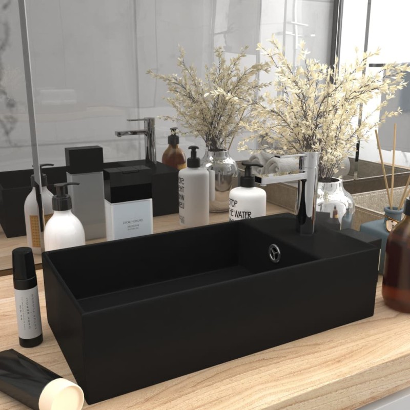 vidaXL Badezimmer-Waschbecken mit Überlauf Keramik Matt Schwarz vidaXL Badezimmer-Waschbecken mit Überlauf Keramik Matt Schwarz