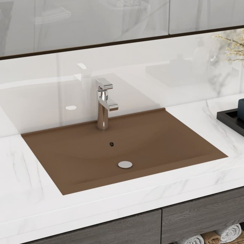 vidaXL Luxus-Waschbecken mit Hahnloch Matt-Creme 60x46 cm Keramik vidaXL Luxus-Waschbecken mit Hahnloch Matt-Creme 60x46 cm Keramik