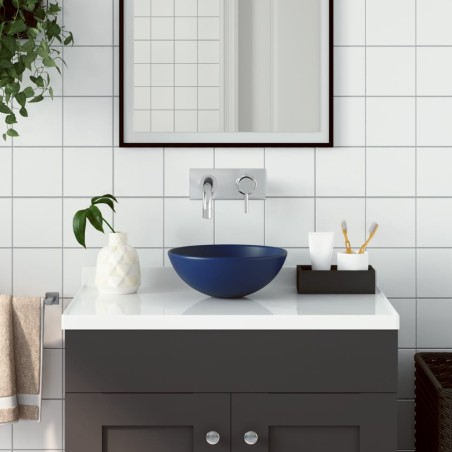 vidaXL Waschbecken Keramik Dunkelblau Rund 