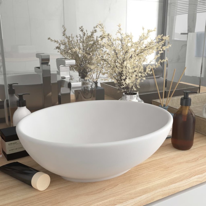 vidaXL Luxuriöses Ovales Waschbecken Matt Weiß 40x33 cm Keramik vidaXL Luxuriöses Ovales Waschbecken Matt Weiß 40x33 cm Keramik