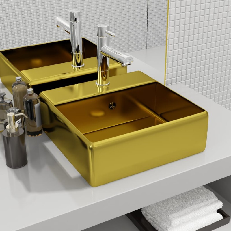 vidaXL Waschbecken mit Überlauf 41 x 41 x 15 cm Keramik Golden vidaXL Waschbecken mit Überlauf 41 x 41 x 15 cm Keramik Golden