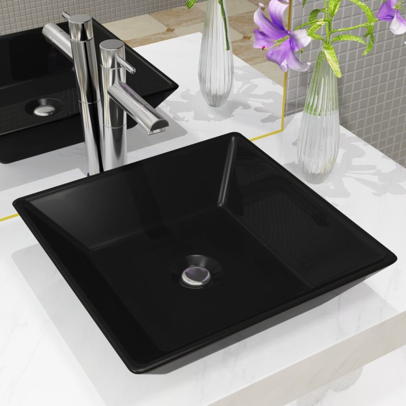 vidaXL Waschbecken Keramik Quadratisch Schwarz 41,5 x 41,5 x 12 cm vidaXL Waschbecken Keramik Quadratisch Schwarz 41,5 x 41,5 x 12 cm