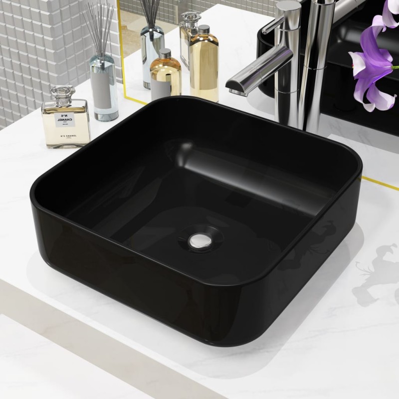 vidaXL Waschbecken Keramik Quadratisch Schwarz 38 x 38 x 13,5 cm vidaXL Waschbecken Keramik Quadratisch Schwarz 38 x 38 x 13,5 cm