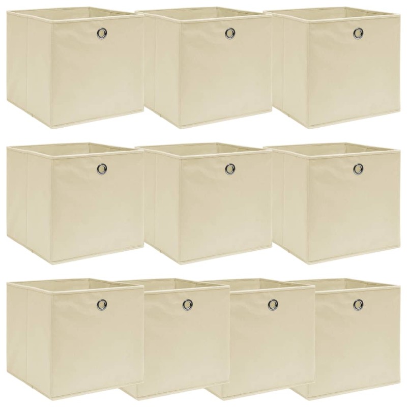 vidaXL Aufbewahrungsboxen 10 Stk. Creme 32x32x32 cm Stoff vidaXL Aufbewahrungsboxen 10 Stk. Creme 32x32x32 cm Stoff