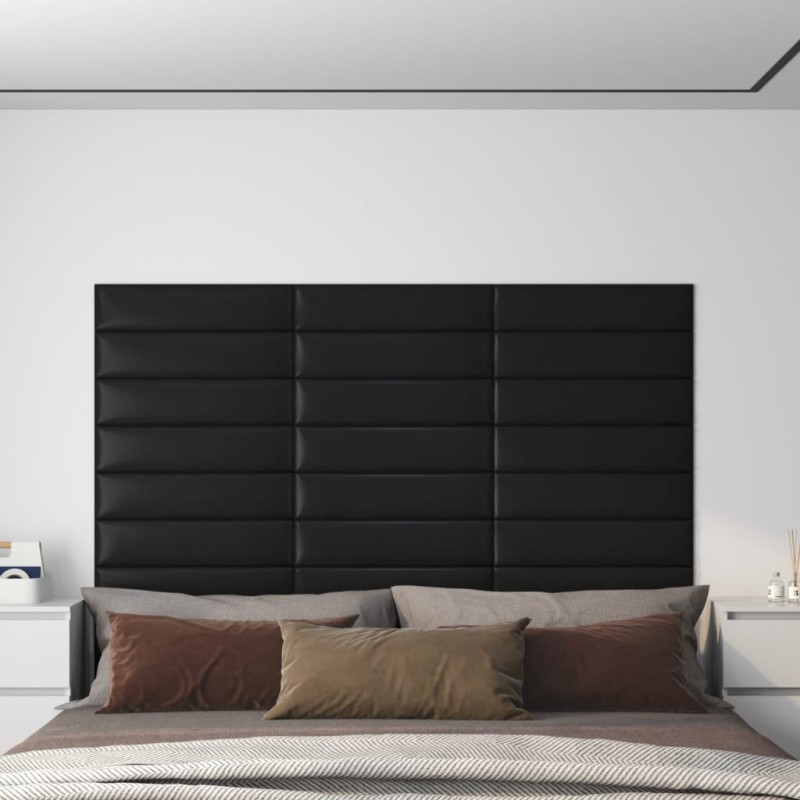 Wandpaneele 12 Stk. Schwarz 60x15 cm Kunstleder 1,08 m² Wandpaneele 12 Stk. Schwarz 60x15 cm Kunstleder 1,08 m²
