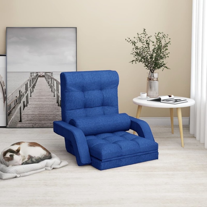vidaXL Bodenstuhl Klappbar mit Schlaffunktion Blau Stoff vidaXL Bodenstuhl Klappbar mit Schlaffunktion Blau Stoff