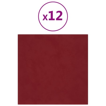 Wandpaneele 12 Stk. Weinrot 30x30 cm Samt 1,08 m²