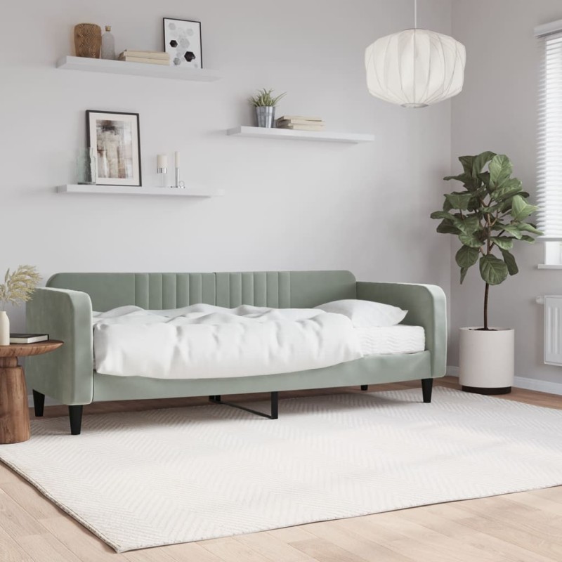 vidaXL Tagesbett mit Matratze Hellgrau 80x200 cm Samt vidaXL Tagesbett mit Matratze Hellgrau 80x200 cm Samt