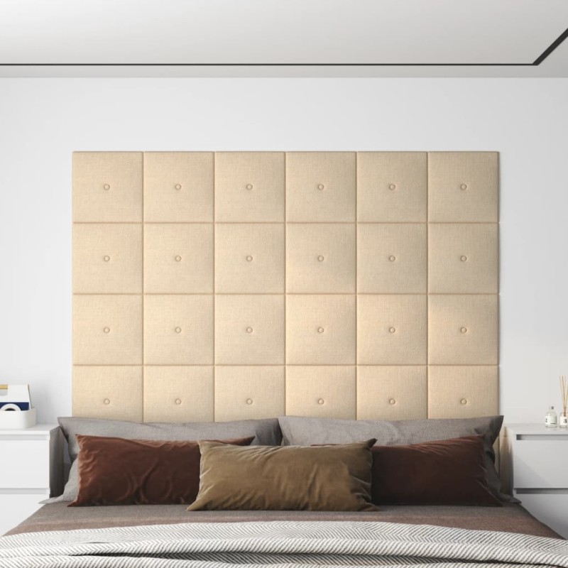 Wandpaneele 12 Stk. Creme 30x30 cm Stoff 1,08 m² Wandpaneele 12 Stk. Creme 30x30 cm Stoff 1,08 m²