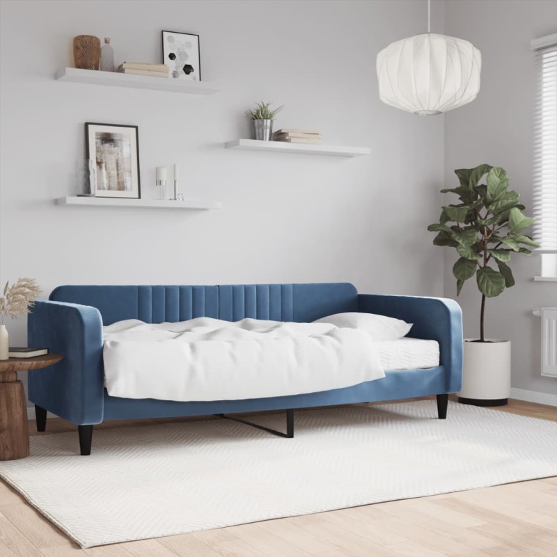 vidaXL Tagesbett mit Matratze Blau 90x200 cm Samt vidaXL Tagesbett mit Matratze Blau 90x200 cm Samt