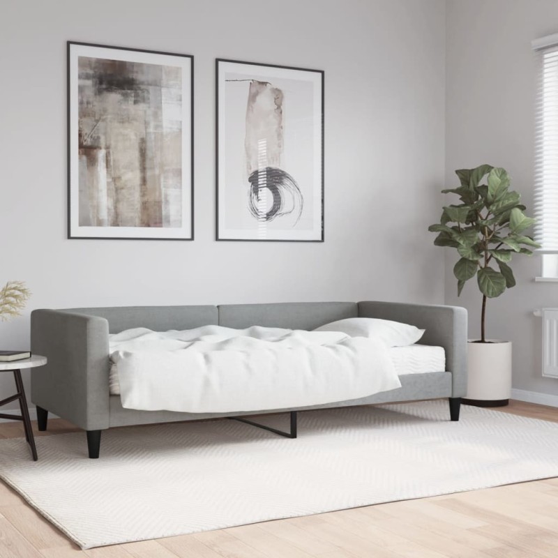 vidaXL Tagesbett mit Matratze Hellgrau 90x200 cm Stoff vidaXL Tagesbett mit Matratze Hellgrau 90x200 cm Stoff