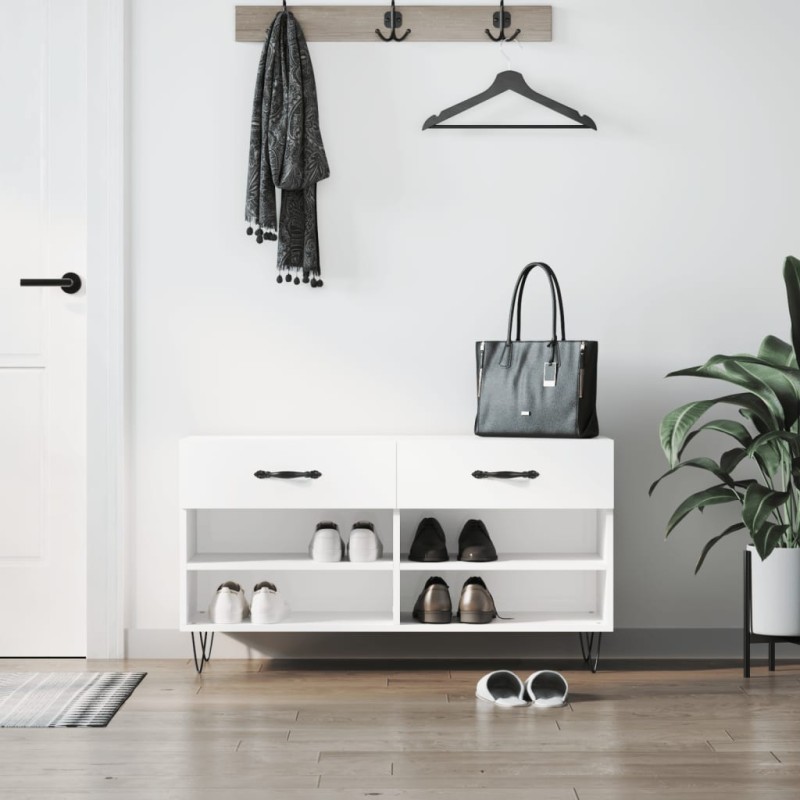 vidaXL Schuhbank Hochglanz-Weiß 102x35x55 cm Holzwerkstoff vidaXL Schuhbank Hochglanz-Weiß 102x35x55 cm Holzwerkstoff