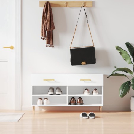 vidaXL Schuhbank Hochglanz-Weiß 102x35x55 cm Holzwerkstoff