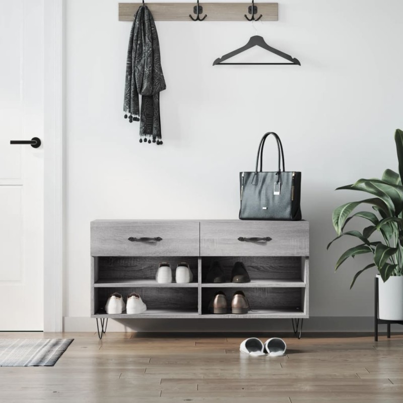 vidaXL Schuhbank Grau Sonoma 102x35x55 cm Holzwerkstoff vidaXL Schuhbank Grau Sonoma 102x35x55 cm Holzwerkstoff
